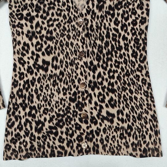 Cashmere Cashmere Leopard Print Button Cardigan Sweater Size S Mob Wife Glam - Picture 4 of 12